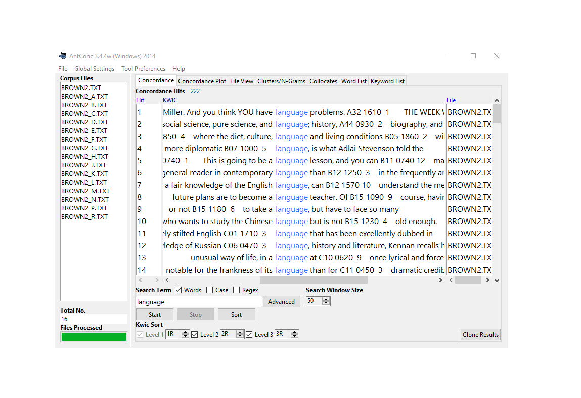 \label{fig:Fig1} Concordances in AntConc.