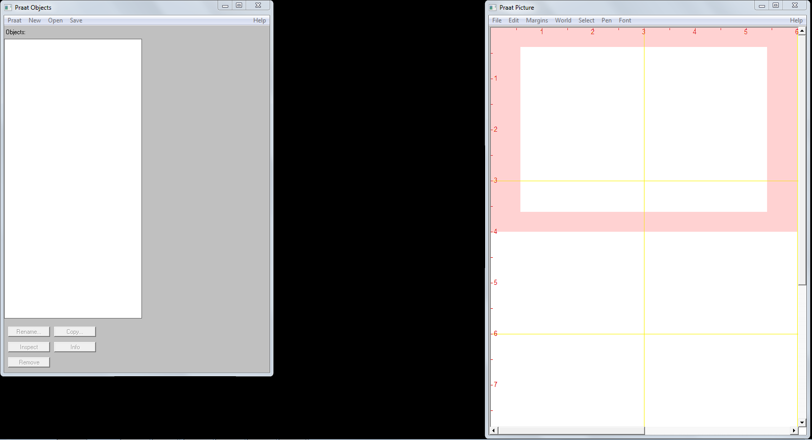 Figure 2: Praat's main object window (left) and Praat's picture window (right)